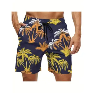 Men's Mid-Waist Drawstring Loose-Fit Sunshine Palm Palmetto Swim Trunks, Stretch Soft Lightweight Quick-Dry Bathing Suit, Athletic Shorts for Outdoor Vacation Leisure Sports,summervibes