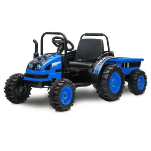 【GARVEE】Electric Ride-On Tractor with Trailer for Kids Featuring Remote Control, Unload Button, Music, LED Lights, Audio System, Safety Belt, and Powerful 35W Dual Motors - Fun Toy for Boys and Girls