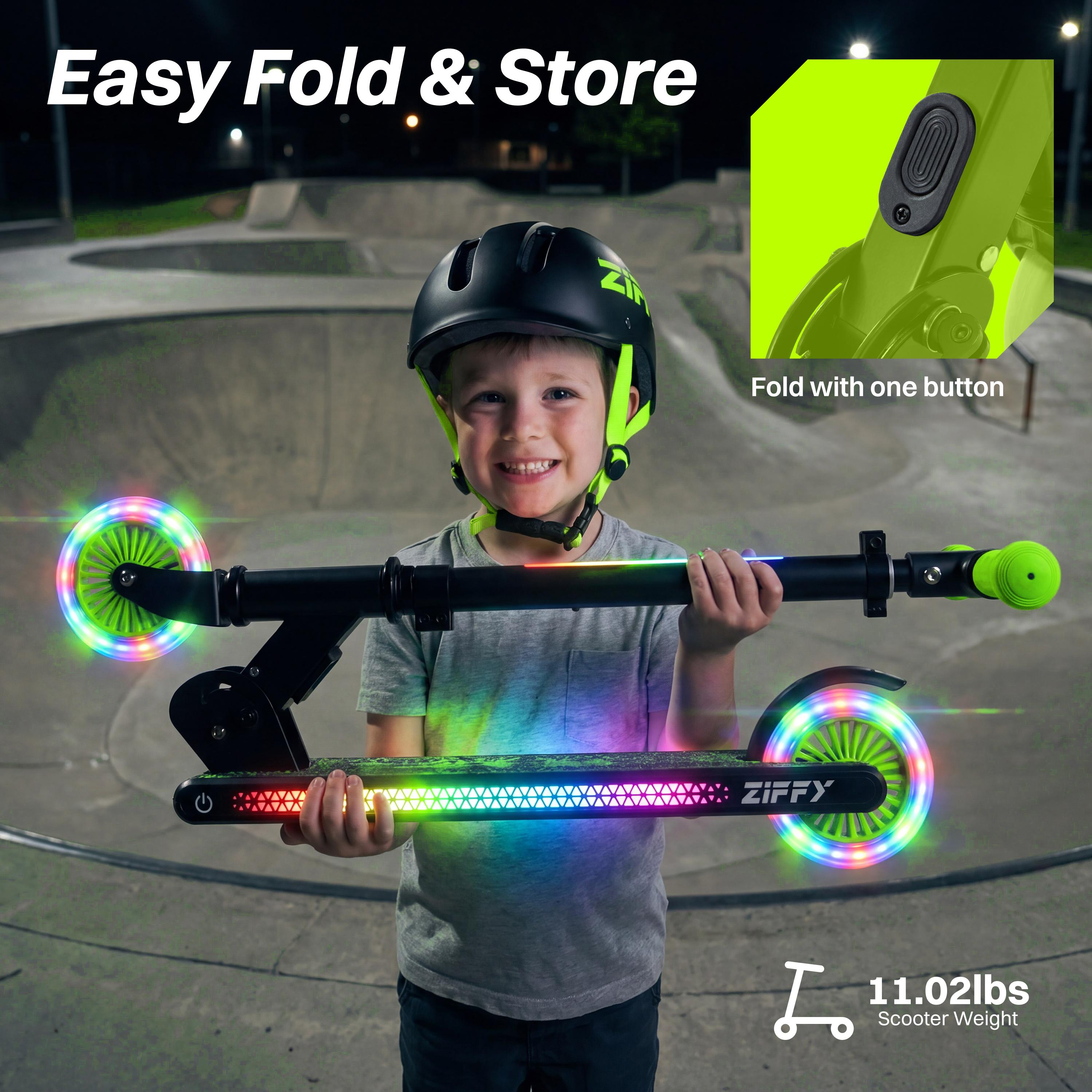 JOVA Light Up Scooter for Kids 3-12, 2 Wheel Foldable Kids Kick Scooter, 3 Adjustable Height, ABEC-7 Bearing with 4'' PU Wheels, Rear Foot Brake, Gift for Boys& Girls, Pink/green (Up to 110lb) JOVA Light Up Scooter for Kids 3-12, 2 Wheel Foldable Kids Kick Scooter, 3 Adjustable Height, ABEC-7 Bearing with 4'' PU Wheels, Rear Foot Brake, Gift for Boys& Girls, Pink/green (Up to 110lb)