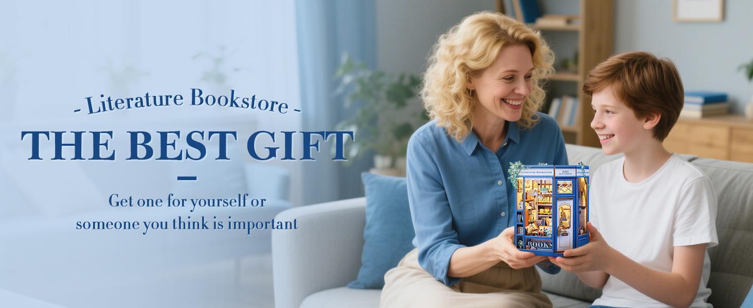 Literature Bookstore DIY Book Nook Kit - Miniature House with Sensor LED Light for Adults & Teens, Bookshelf Decor Tiny Library, Stress Relief Handmade Craft, Perfect Birthday & Holiday Gift for Lovers Family