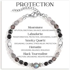 Natural Stone Crystal Bracelet for Women, Adjustable Beaded Bracelet with Moonstone Labradorite, Handmade Jewelry Gift