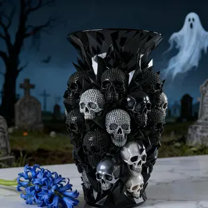 Gothic Skull Vase 5.91 Inches, New Resin Decoration Statue, Halloween, Versatile Placement, Perfect for Living Room, Kitchen, Bedroom, Office, Coffee Table, Fireplace Decor