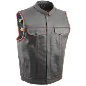 Milwaukee Leather Men’s Leather Club Vest – Paisley Lining, Contrast Stitch, Patch Ready Back, Storage Pockets