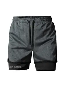 Summer Men's Running Shorts, Ice Silk Quick-Dry Breathable Fitness Marathon Pants, Dual-Layer Sporty Five-Quarter Shorts