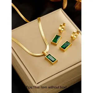 Women's Stainless Steel Imitated Crystal Necklace Earrings Set, Fashion Jewelry for Daily Wear, Elegant Accessory for Women