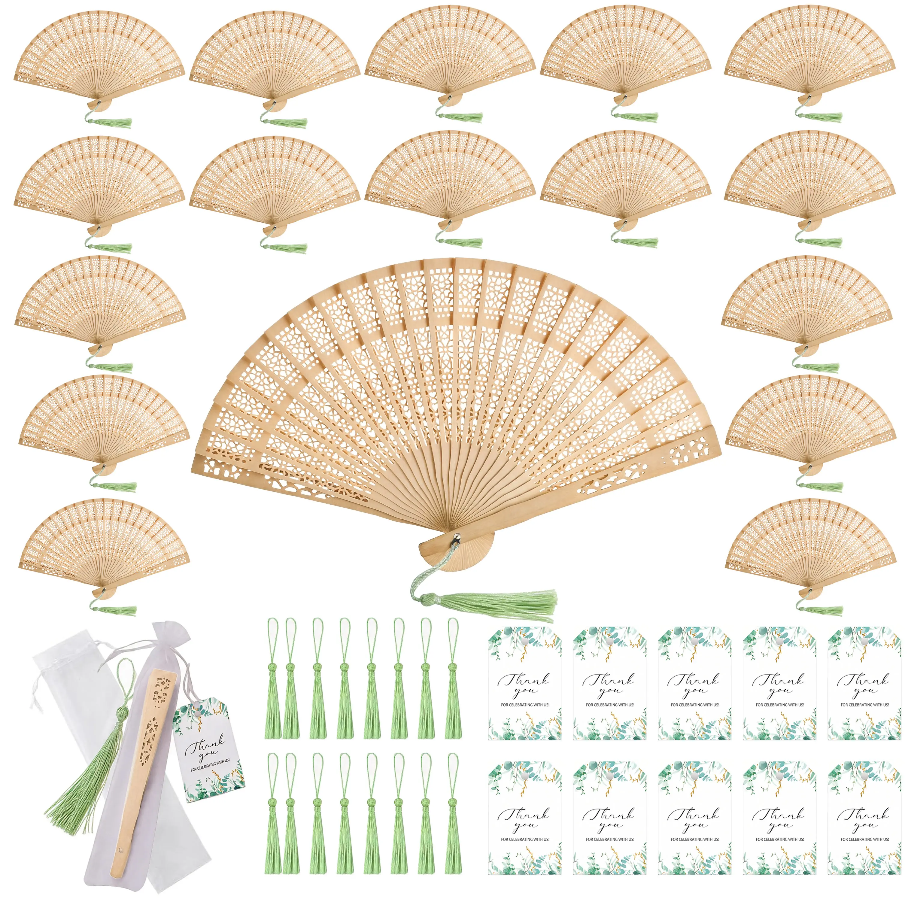 30 pcs Decorative Folding Fans, Fragrant Wood Foldable Hand Fans with Organza Bags and Cards, Ideal for Wedding Favors, Birthday Gifts, Photography Props, Travel Souvenirs and Baby Baptism Gifts Wooden
