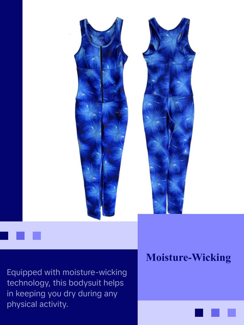 Sapphire Bodysuit Spandex Women's Wear Zipper Compression Long Sleeveless with Moisture-Wicking Technology & YKK Zipper Double-Layered Bust Compression Curve-Defining Silhouette Racer Back Detail 4-Way Stretch Fabric