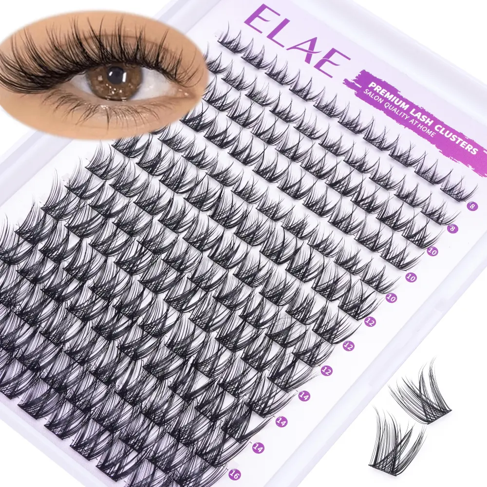 ELAE DIY Individual Lash Clusters, D Curl Mixed Length 8-10-12-14-16mm, Wispy Lightweight False Eyelashes, Reusable Cluster Lashes for Natural Volume DIY Lash Extensions