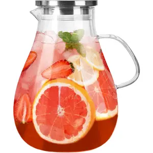 Glass Pitcher with Lid,1 Gallon Glass Water Pitcher Hot/Cold Water Jug, Juice and Iced Tea Beverage Carafe with Lid (Extra-Wide Mouth)