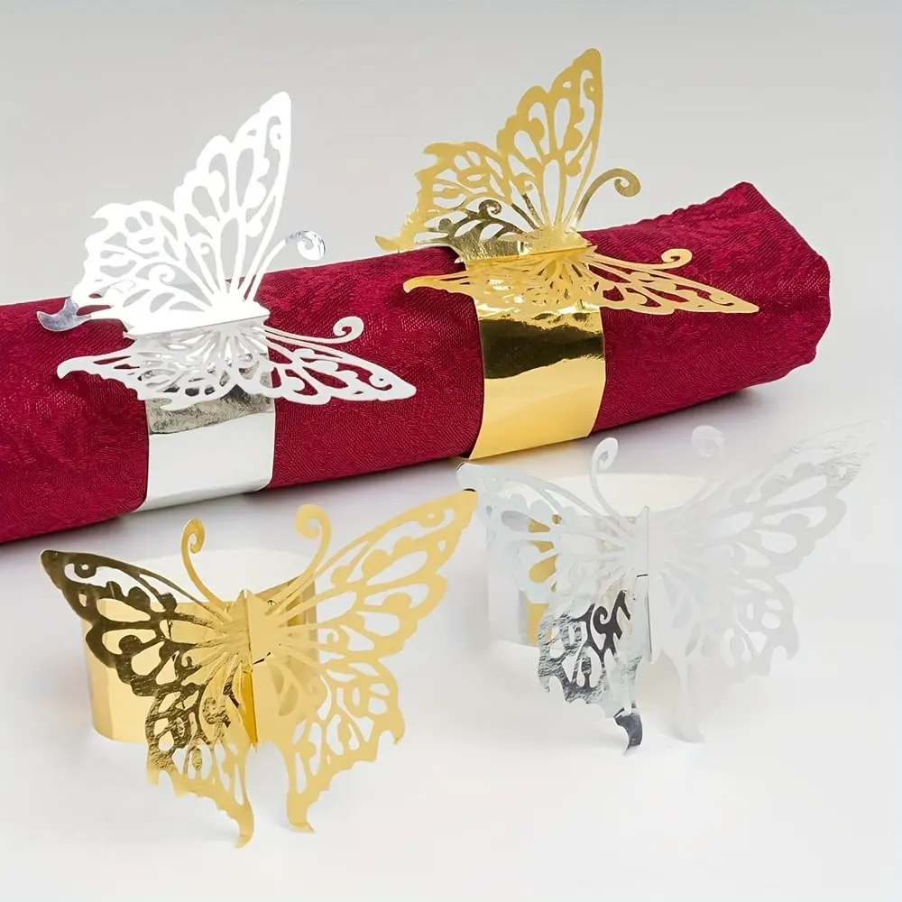 12pcs Charming Butterfly Napkin Rings, 10 Colors, Birthday Party Decor, Wedding, Restaurant, Hotel, Valentine's Day, Gatherings, Buffet Table Decoration, Tableware, Decoration Packs, Event Enhancer
