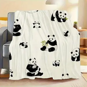[Soft | Lightweight] 1pc Soft Lightweight Cartoon Panda Flannel Blanket | Throw for Family & Friends Gift