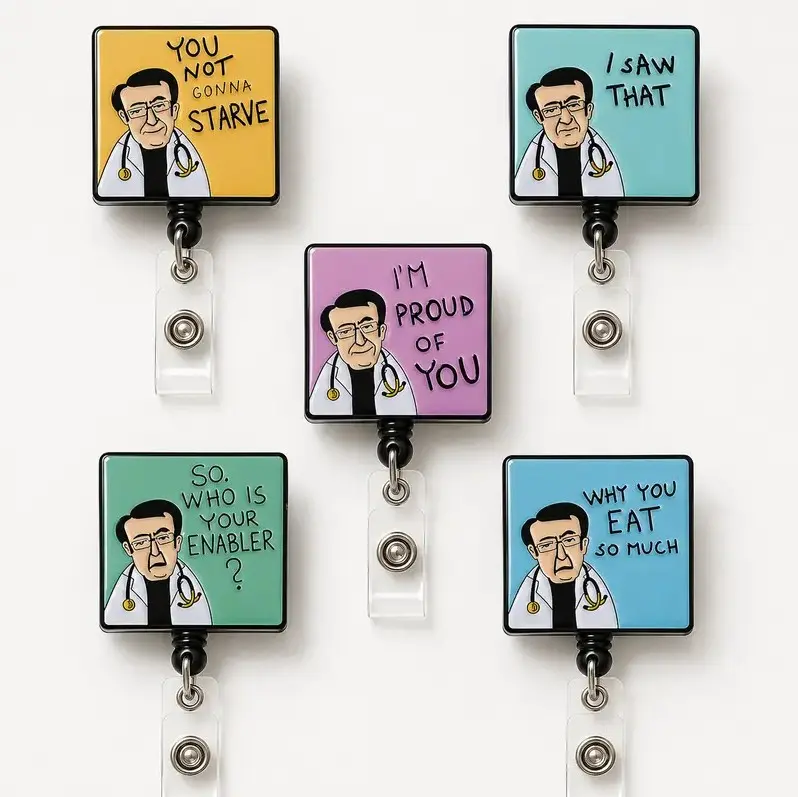 Funny Doctor Quote Acrylic Badge Reel Retractable ID Card Holder Name Tag Clip For Nurse Doctor Hospital Employee