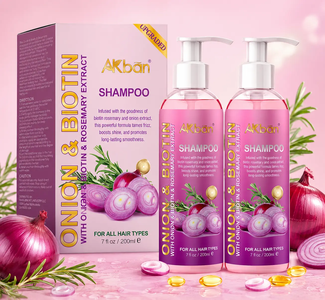 Onion, Biotin & Rosemary Shampoo & Conditioner Kit, 2-Pack, Anti-Frizz Scalp Nourishing Hair Care for All Hair Types