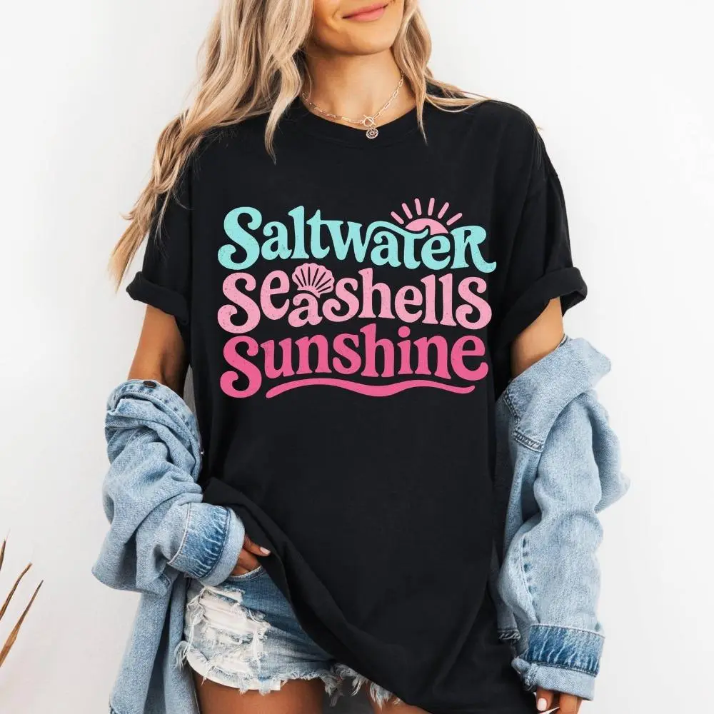 Saltwater Seashells Sunshine Shirt, Summer Trip Shirt,Vacation Shirt, Beach Shirt, Summer Girls Trip Shirt,Women Beach Shirt