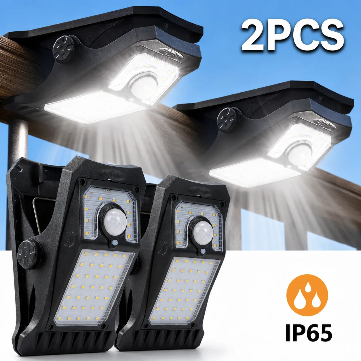 2pcs Ultra-Bright Solar Outdoor Clip-On Lights, Rechargeable Motion-Sensor Garden Lights with Adjustable Brightness & Angle, 3 Modes, 3 Styles, Ideal for Path, Courtyard, Lawn Lighting