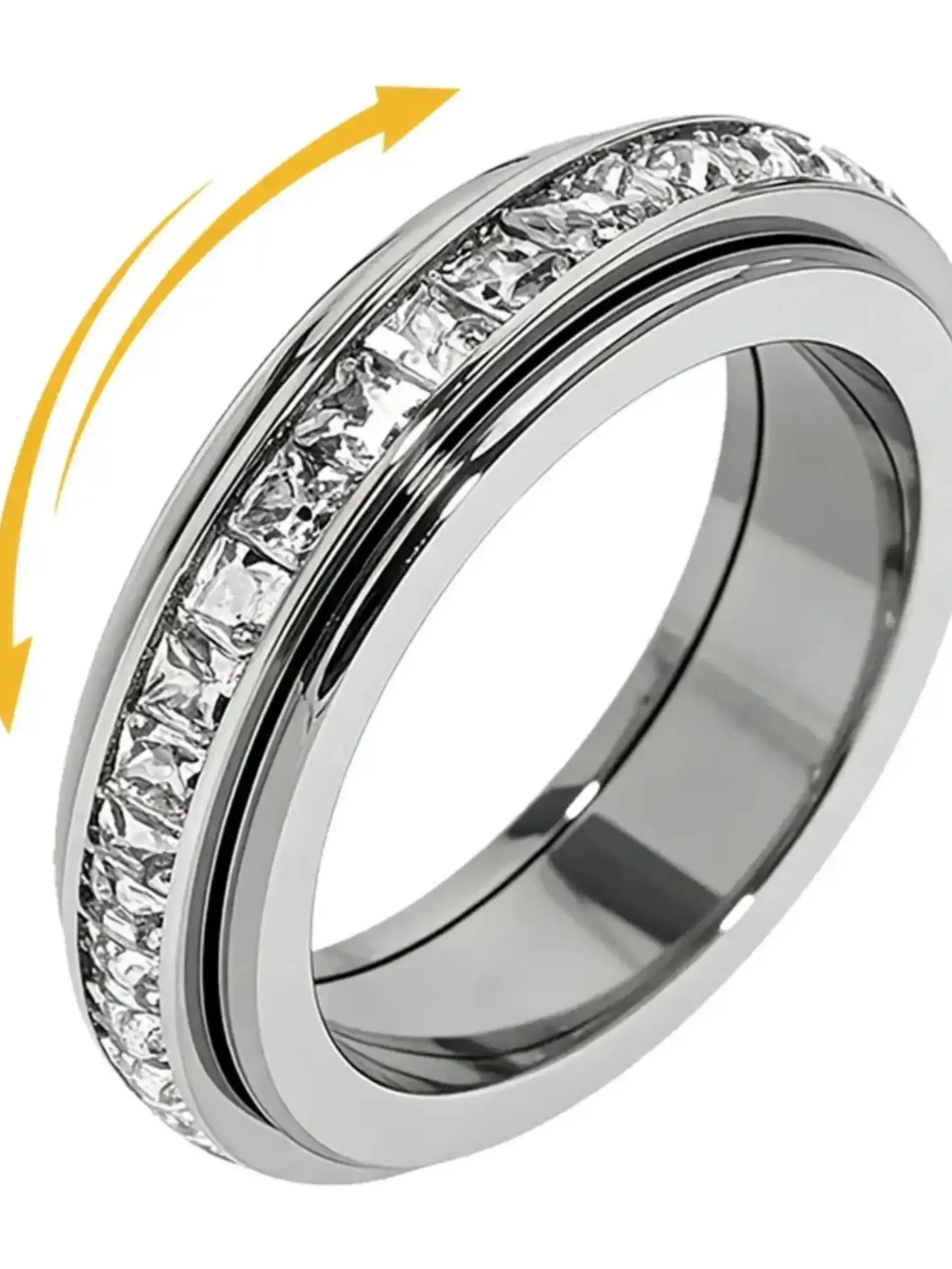 Unisex Rotatable Moissanite Ring, Titanium Steel Stress Relief Anxiety Ring, Size 6-11, Anti-Anxiety Jewelry, Comfortable Wear