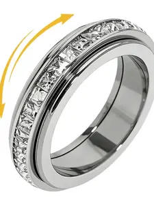 Unisex Rotatable Moissanite Ring, Titanium Steel Stress Relief Anxiety Ring, Size 6-11, Anti-Anxiety Jewelry, Comfortable Wear