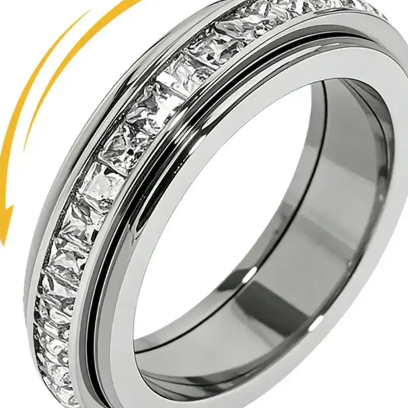 Unisex Rotatable Moissanite Ring, Titanium Steel Stress Relief Anxiety Ring, Size 6-11, Anti-Anxiety Jewelry, Comfortable to Wear