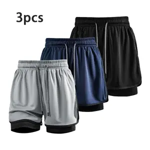 3pcs/Cargo Polyester Shorts | Quick Dry Summer Essential Men's Quick-Dry Lined Workout Running Shorts with Pockets