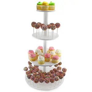 3-Tiered Cake Pop / Cupcake Stand; White Wooden Dessert Display for Parties and Special Events