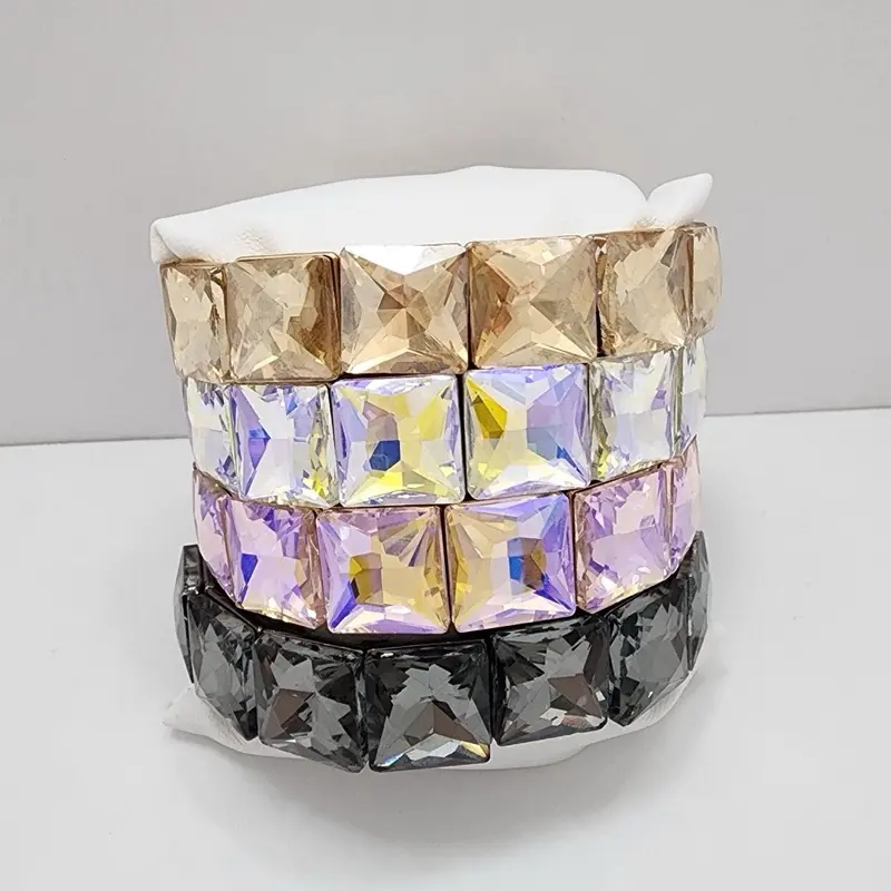 Gold Laminated Elastic Crystal  Bracelet - Elegant Classic Design with Luxurious Crystal & Gold Laminated finish for Versatile Wear. (Elastic Bracelet)