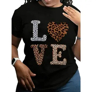 A Stylish T-Shirt Featuring a Leopard Print Design in Brown And Black, Perfect for Everyday Casual Wear Or Valentine'S Day. It'S Machine Washable, Has a Round Neck, Short Sleeves