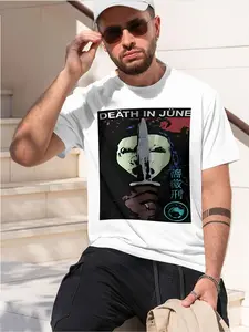 Death In June Bara Kei 2026 new model Black/White Tee Stylish & Comfortable Loose Crew Neck Short Sleeve T-shirts Versatile On Trend Eye Catching Printed Graphic Casual Tee for Daily Wear Outings