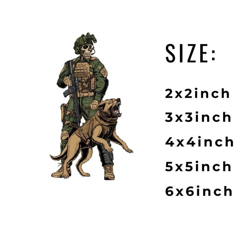 Special Forces Skeleton with Military Dog Sticker, Tactical K9 Vinyl Decal for Helmet, Car, Ammo Case