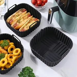 1pc Reusable Silicone Air Fryer Liner,Air Fryer Accessories,Kitchen Supplies To Replace Disposable Baking Tray paper Liners,Black Square,kitchen supplies,insert, non-stic