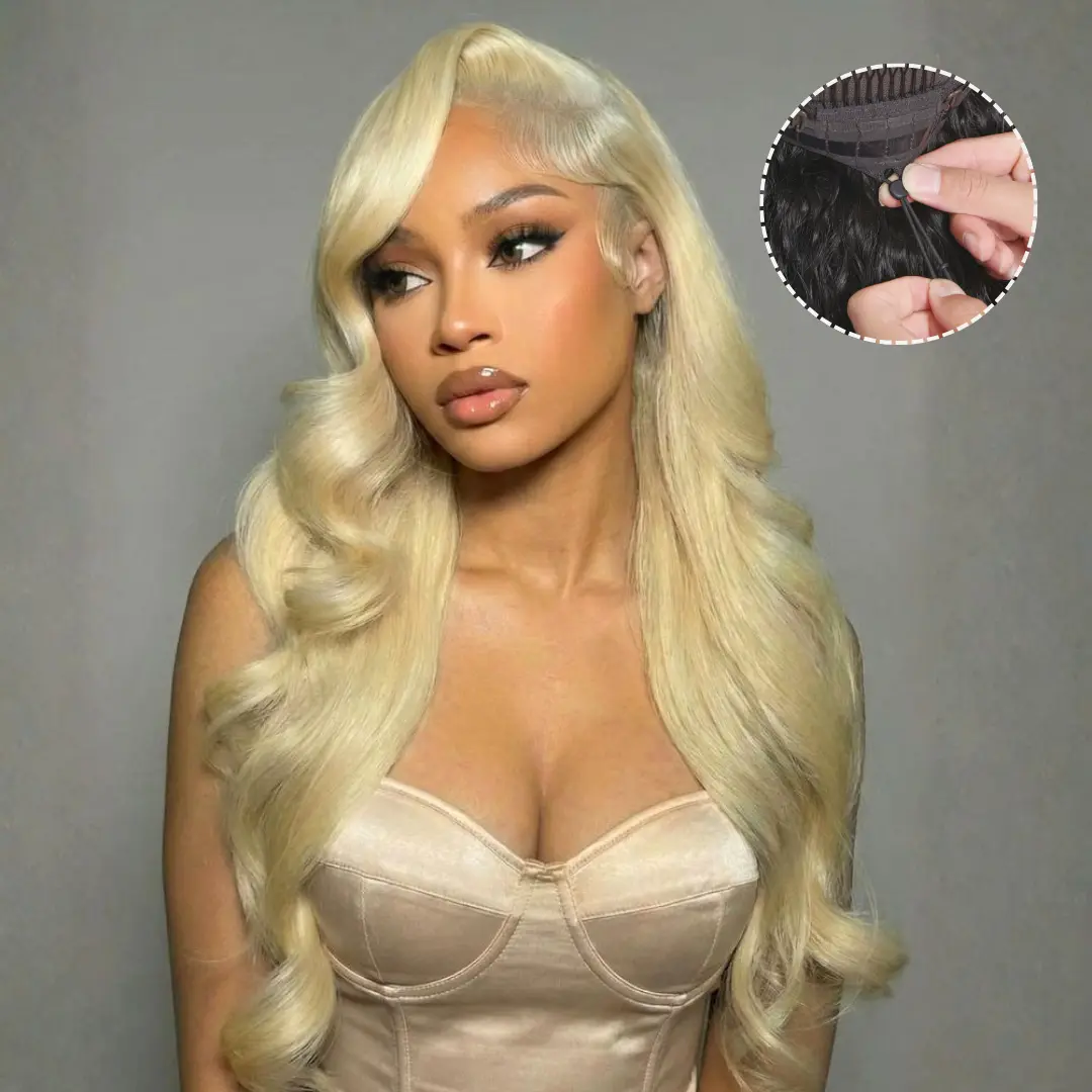 UNice Female 613 Blonde Glueless Body Wave Human Hair Wig, 13x4 HD Lace Frontal with Drawstring Cap, Natural Look, Beginners Friendly UNice Female 613 Blonde Glueless Body Wave Human Hair Wig, 13x4 HD Lace Frontal with Drawstring Cap, Natural Look, Beginners Friendly