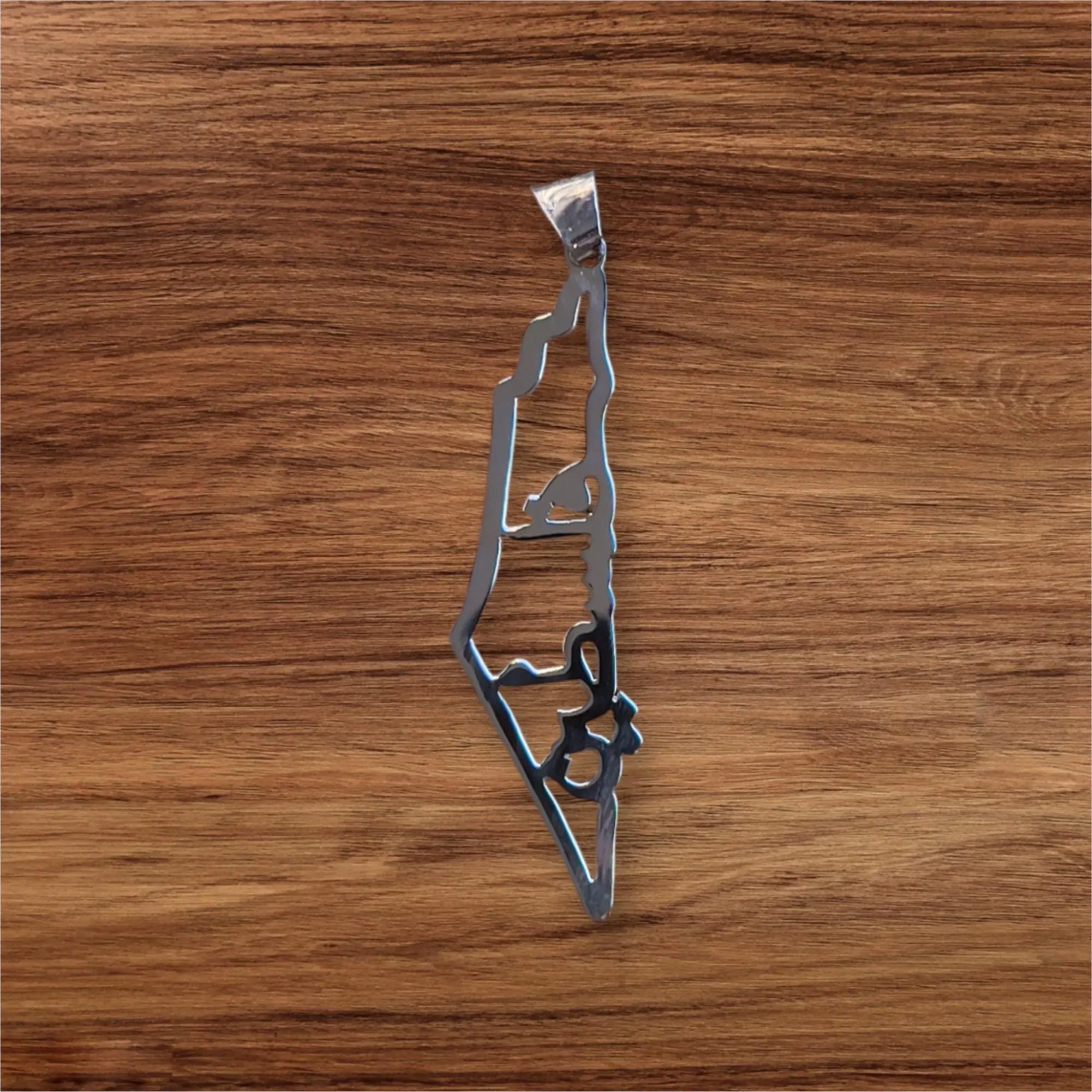Palestinian Hand Crafted Silver Necklace Ornament Map Silver Engraved Palestine فلسطين in Arabic  2x0.7 in 925 Silver 3.8 g Hand Crafted