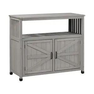 Mederlo Wooden Patio Bar Table Set with Storage, Buffet Cabinet Sideboard for Outdoor and Indoor