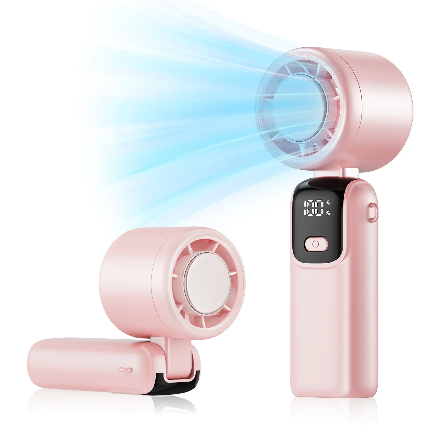 HappyGoo Portable Silent Fan - Handheld Turbo, Low Noise, 100 Speed Settings, Digital Display, 120° Rotation, USB Charging, Mini Personal Fan for Travel, Office Desk Use, Portable Fan