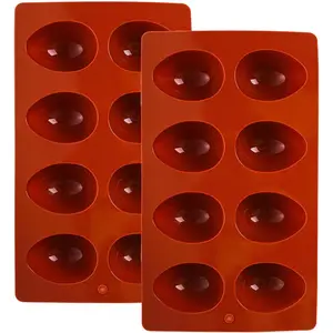 8 Cavity Silicone Egg Molds Set of 2 for Easter Silicone Egg Pan Baking Supplies for Cake Decorating Chocolate Candy (2, Brick red)