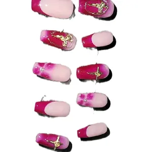 fuchsia pink golden glow nails