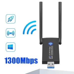 Dual Band WiFi Adapter 1300Mbps Wireless Network Card with BT5.0, USB 3.0, Stable & Super-Fast Connection, Secure WPA-PSK/WPA2, Works for Windows & Mac OS