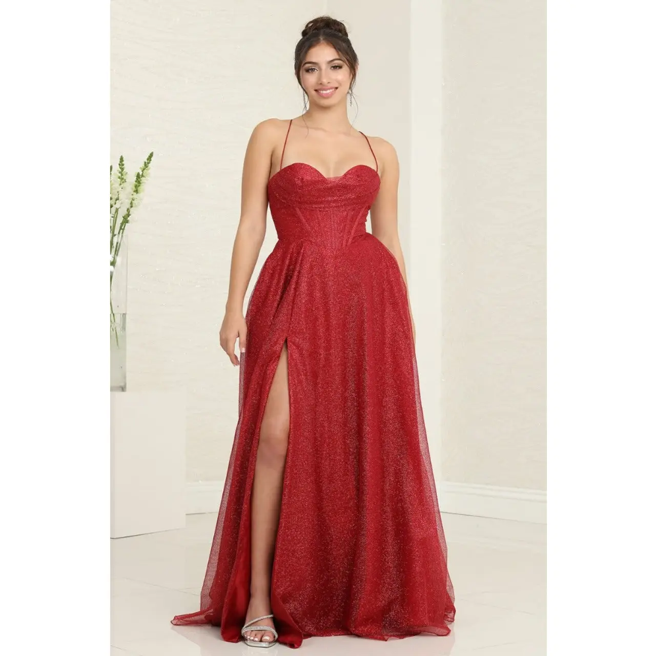 May Queen MQ2064 Glitter Corset Bodice A-Line Pageant Evening Dress