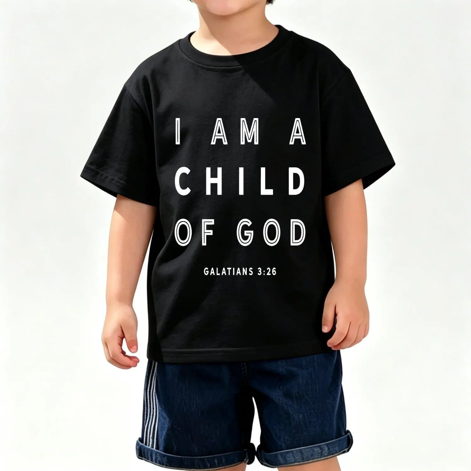 Kids' Summer Fashion Round Neck Short Sleeve Graphic Print Tee - Casual Wear with Faith Quote "I AM A CHILD OF GOD", Comfortable Cut Religious Playwear Top