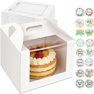 10 count Cake Boxes 10 Inch with Handle, 10x10x8 Inches Tall Cake Box with Window for Tier Cakes, Bakery Take Out Container Cake Carrier, White Large Bakery Boxes for Baking Wedding, Birthday, Party