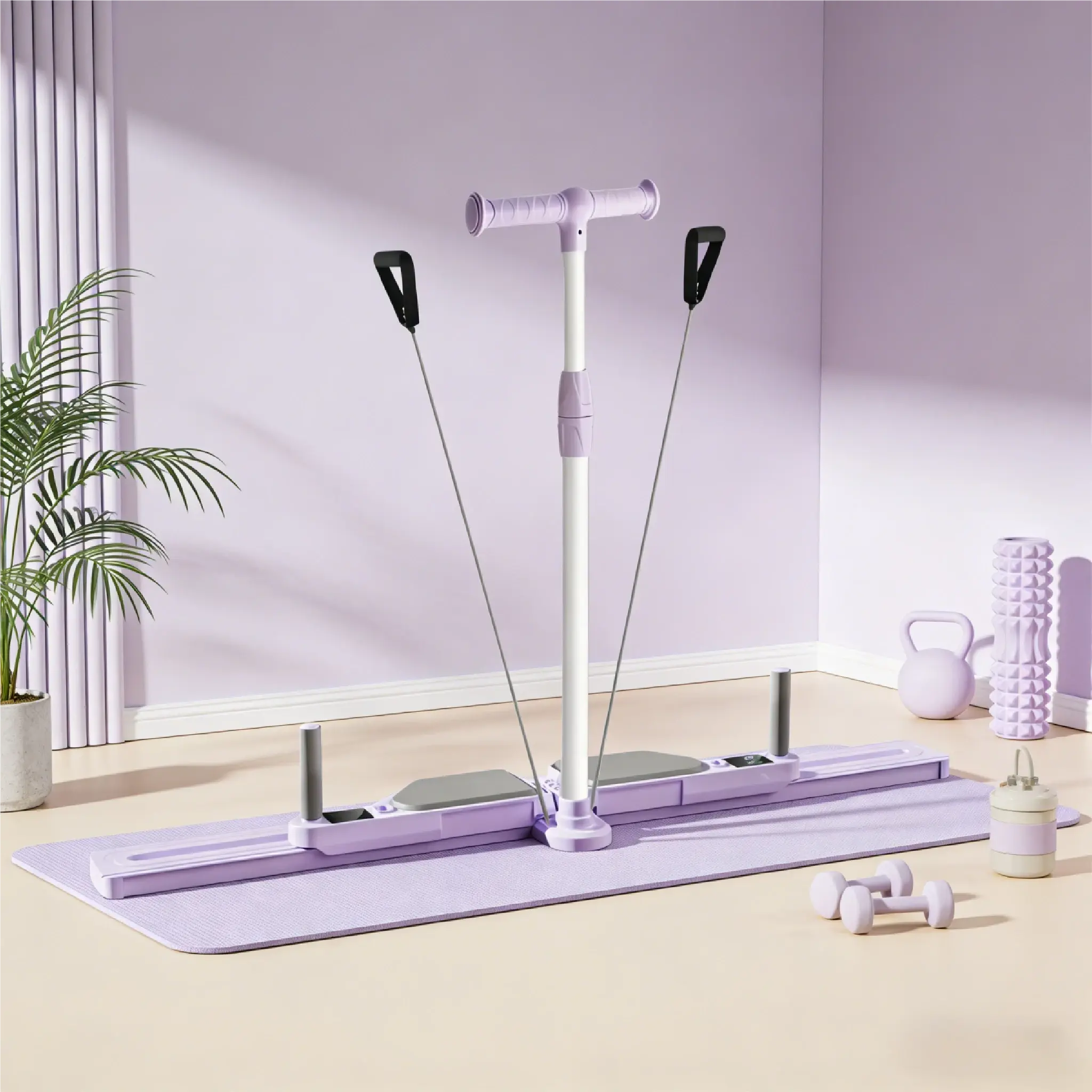 Beginner-Friendly Purple (with Digital Display) 6-in-1 Rebound Resistance Rope Home Ski Machine Ab Board, 12 Steel Bearings, Anti-Slip & Wear-Resistant, Detachable Combination, Easily Fold & Store, High Strength & Load-Bearing Capacity, Durable Version, D