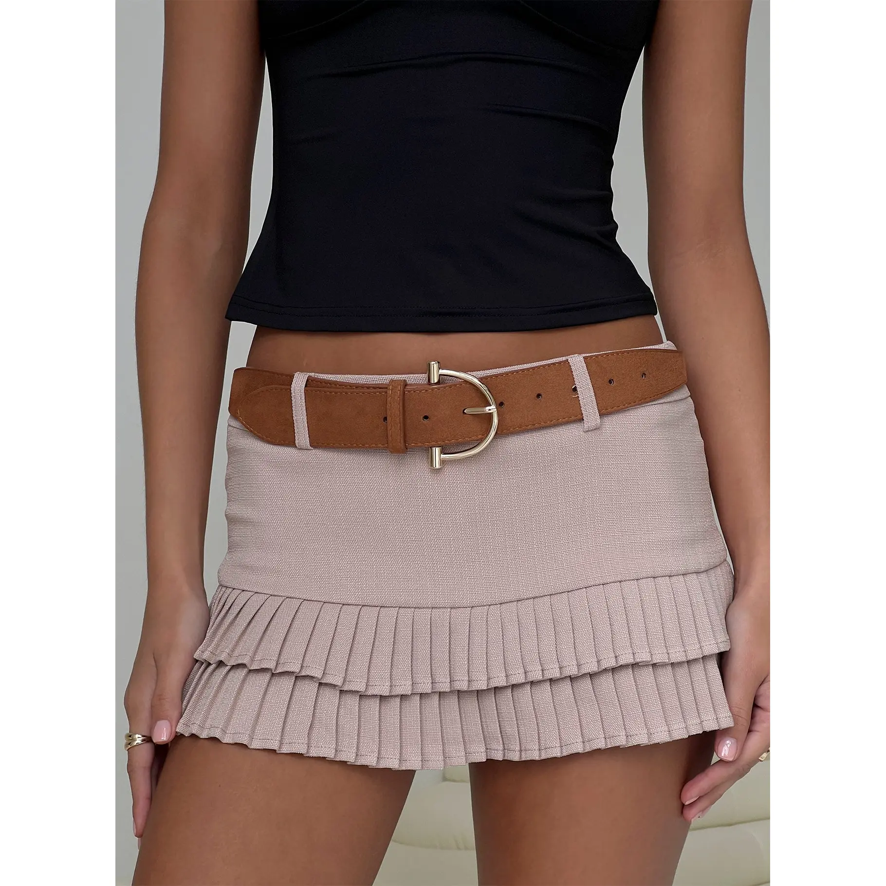Runey Faux Suede Belt Brown / Gold