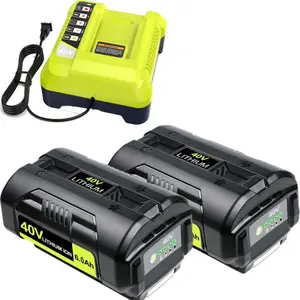 2-Pack 6000mAh 40V Replacement tool essentials Batteries & Charger Kit - Compatible with Ryobi 40V Tools (Replaces OP4050, OP4040, OP4026)