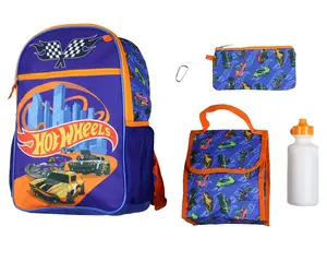Hot Wheels 5 Piece Backpack Race Car Design Tote Bag Set 16"