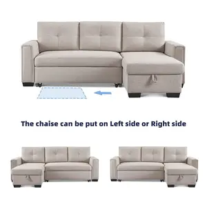 American Furniture Classics SS2791P-BGSS Tufted Sectional Chaise Sofa Sleeper with Storage - Beige