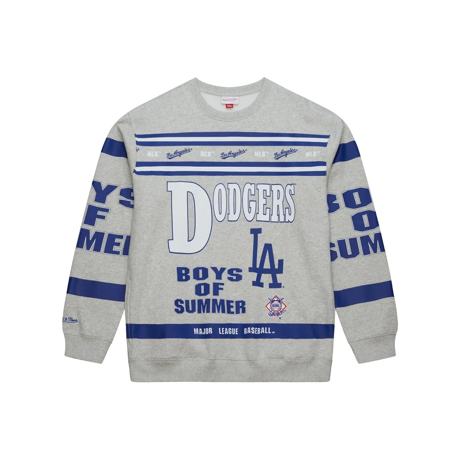 Los Angeles Dodgers Heather Gray All Over Print Vintage Fleece Crewneck Sweatshirt MLB Throwback Fan Gear Mitchell & Ness