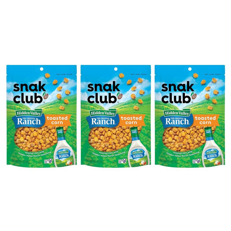 Snak Club Family Size Hidden Valley Ranch Toasted Corn E-Comm 8.5 Ounce, 3 Pack Bundle