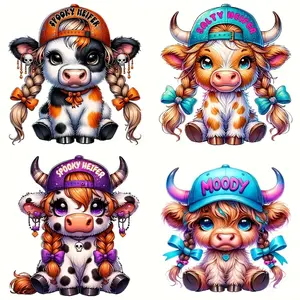 Cute Hat Cow Iron-On Stickers, DIY Heat Transfer Vinyl, Perfect for T-Shirts, Masks, Jeans, Backpacks, Novelty Animal Print Patches, Decoration, Adults, Anime Design
