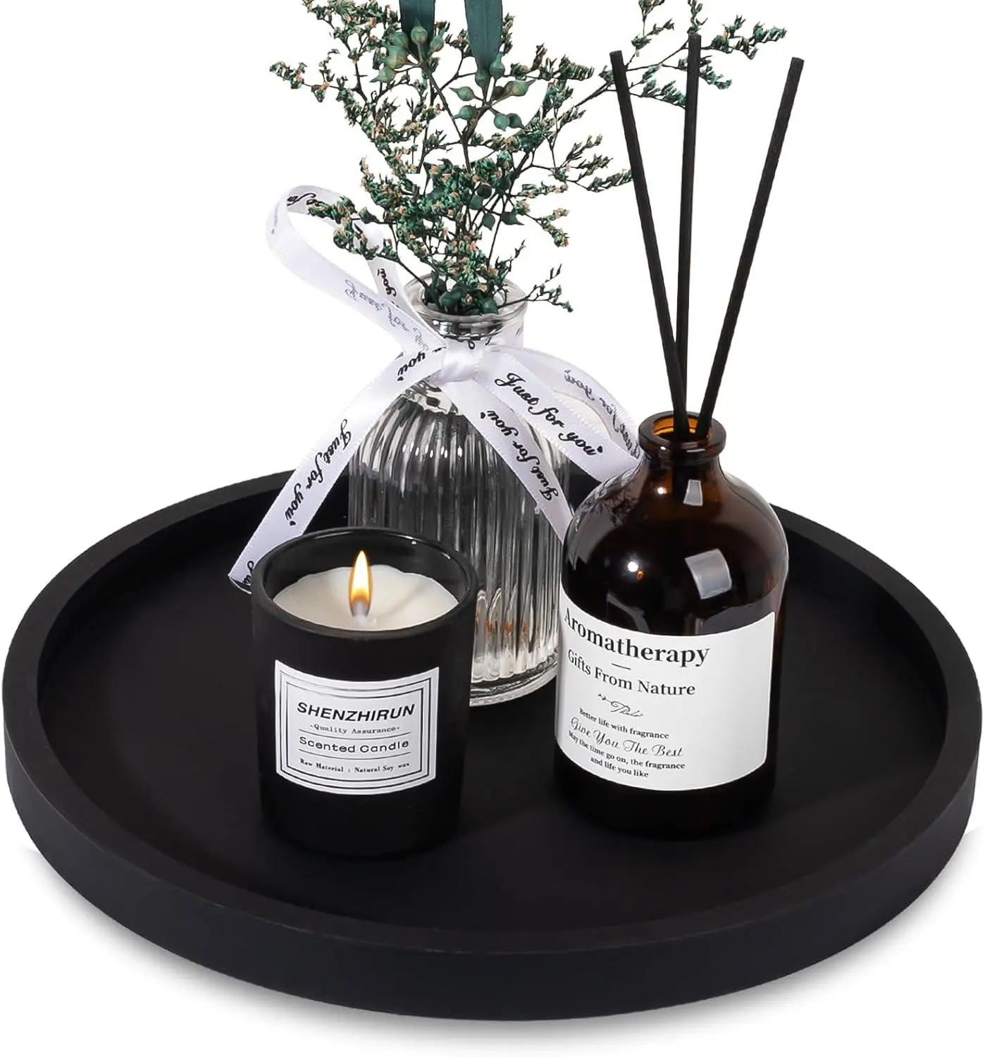 Silicone Bathroom Tray Coffee Table Decor Perfume Organizer, 9" Black | Decorative, Easy to Clean, Waterproof, Scratch-Resistant, Non Slip, for Bathroom Counter, Vanity, Kitchen Countertop, Display