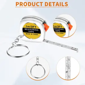 Keychain Tape Measure Dual Scale Metric & Inch, Auto Soft Steel Mini 3 Feet Ruler, Birthday Party Gift, 1m + Silver Color 1m Measuring Tape