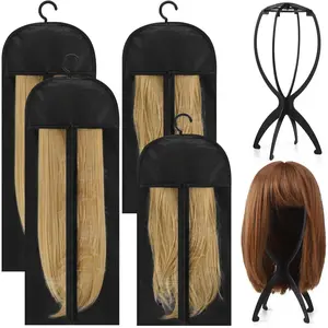 Wig Storage Bags with Wig  Stand, Travel Wigs Holder Hat Display for Women Multiple Wigs (6, Black, 24 Inches/ 32Inches)